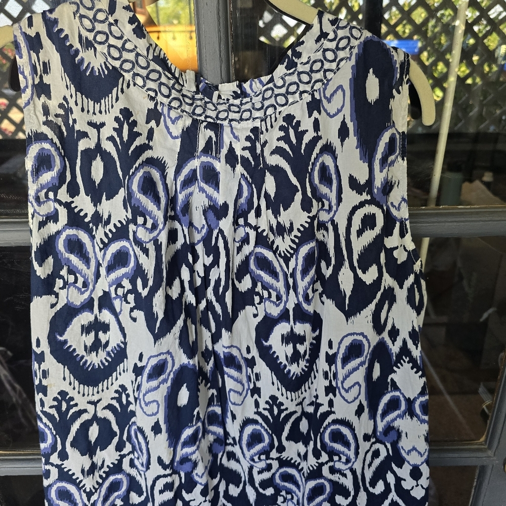 Tommy Hilfiger Navy and White Abstract Tank Top